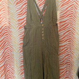 Olive Linen-Cotton Overall Jumpsuit